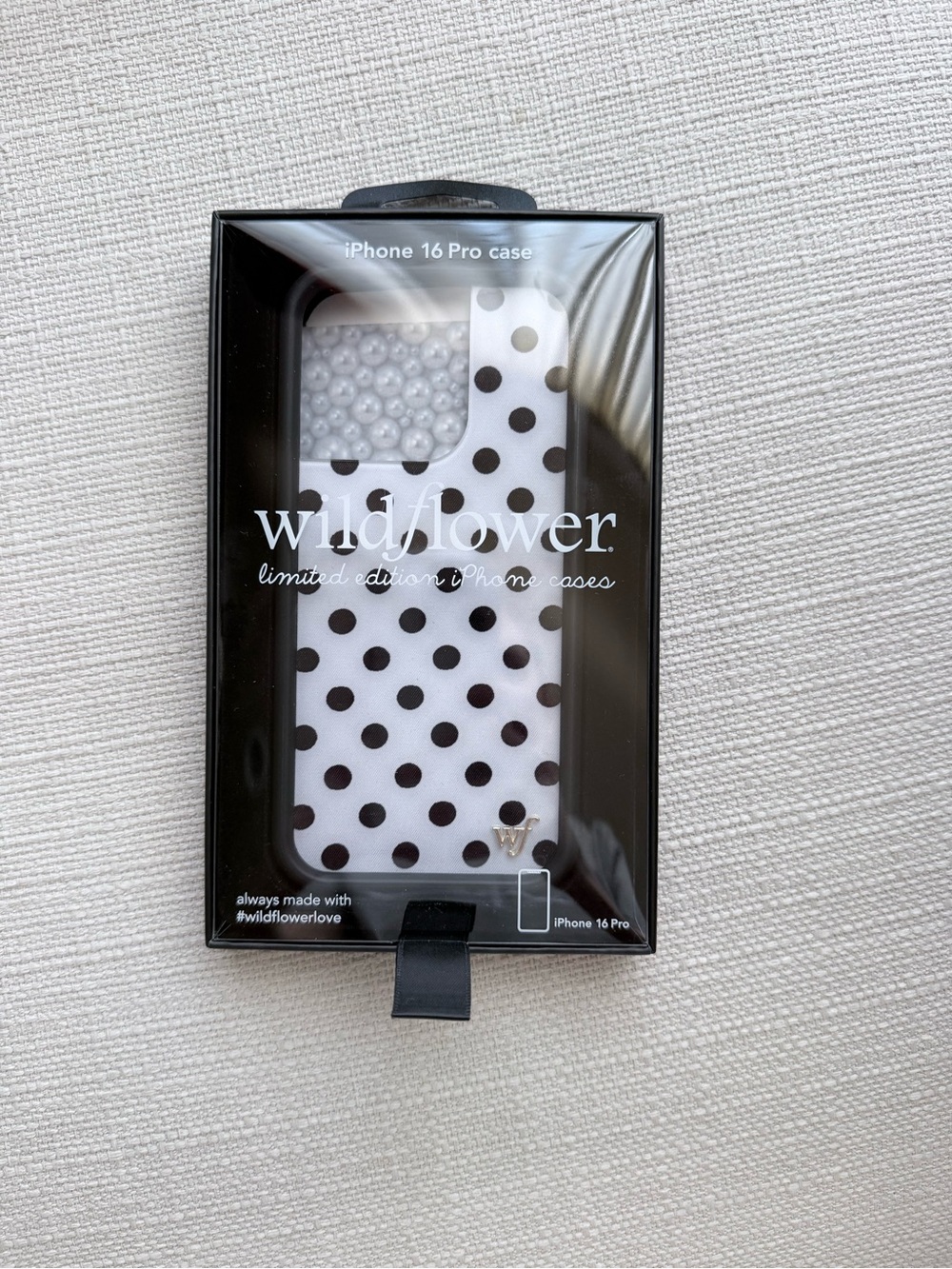 Wildflowers iPhone 16 Pro Case in White with Black Polka Dots